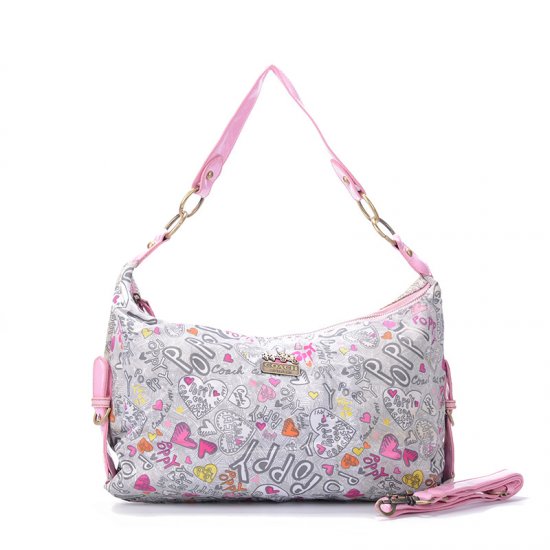 Coach Poppy Cute Logo Medium Pink Grey Shoulder Bags EYE Coach Poppy Cute Logo Medium Pink Grey Shoulder Bags EYE